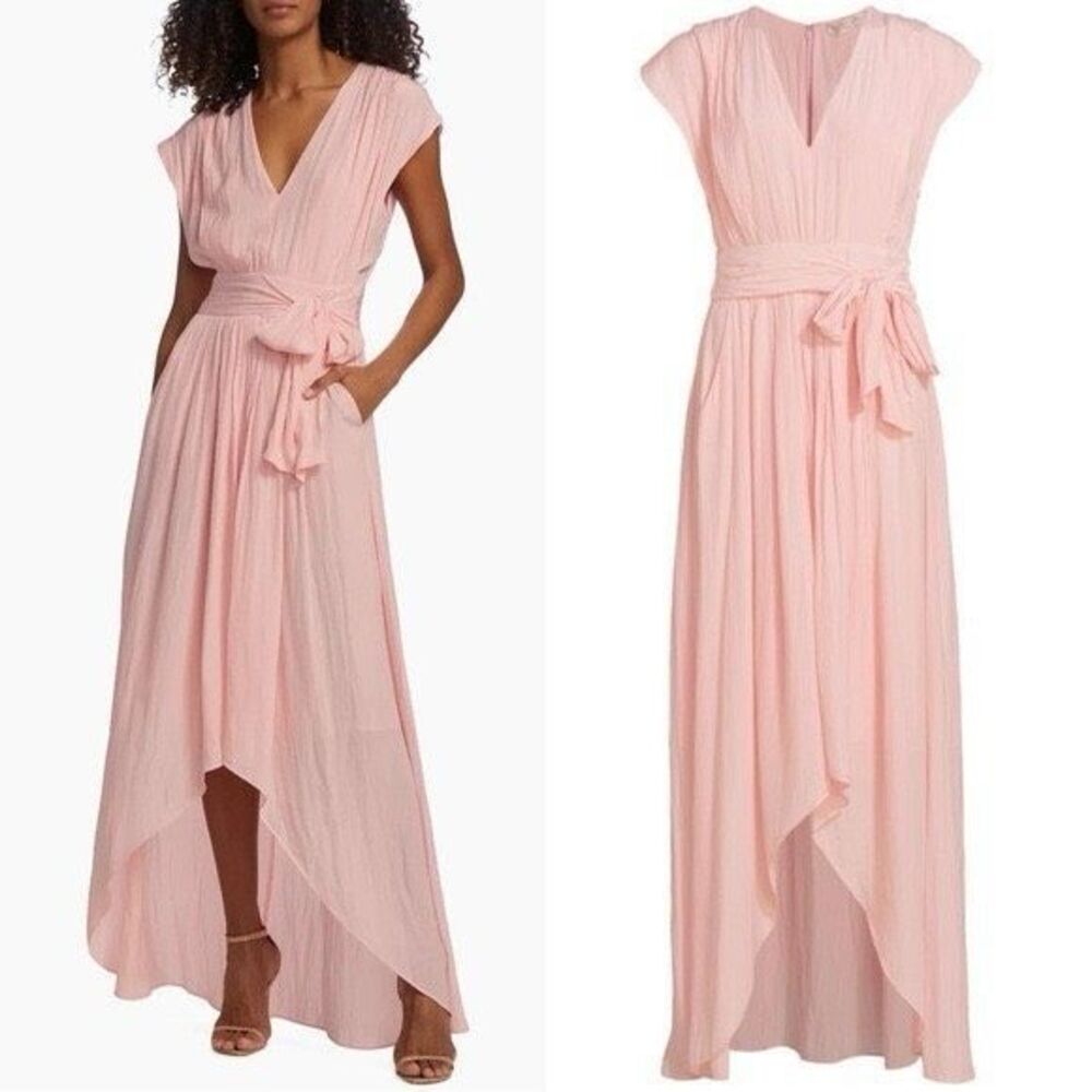 Ramy Brook Rebecca Maxi Dress Flowy V Neck High Low Pink New Size 0